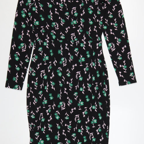 Marks and Spencer Womens Black Floral Bodycon Dress Size 10