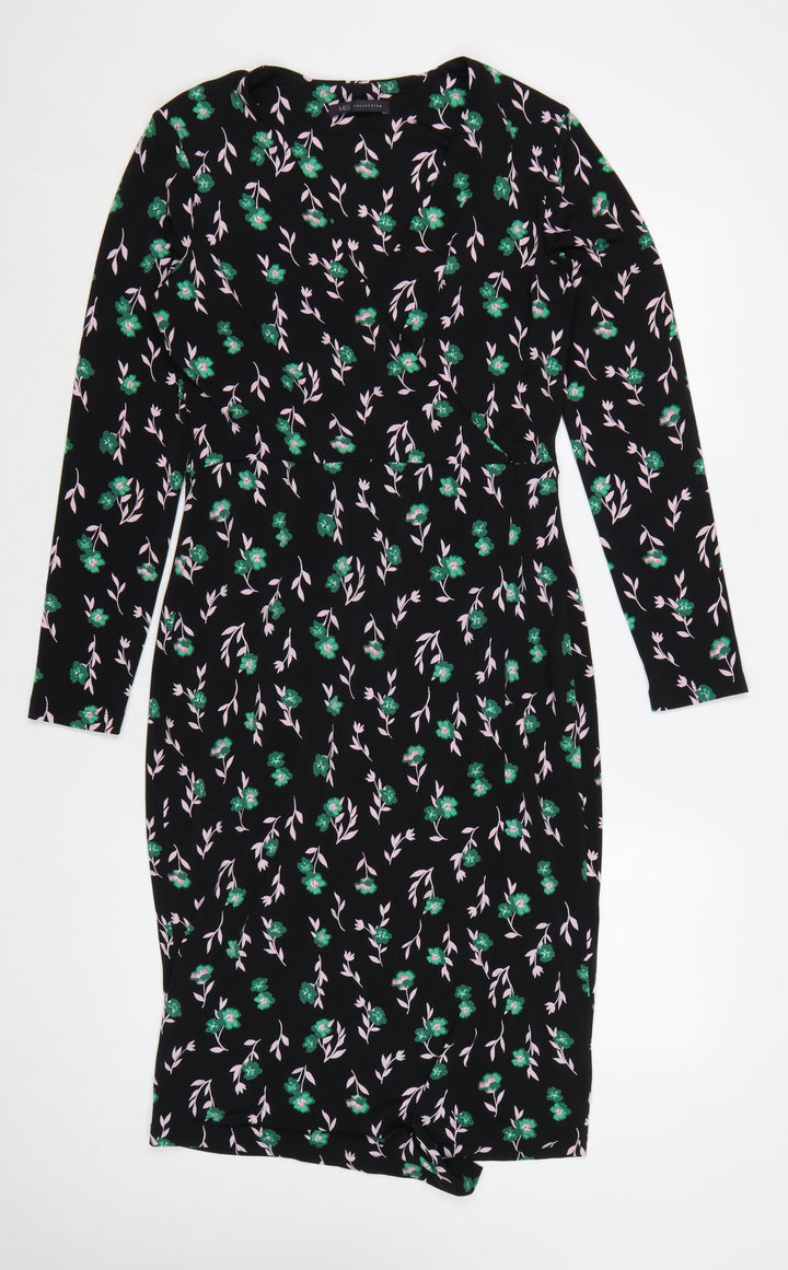 Marks and Spencer Womens Black Floral Bodycon Dress Size 10