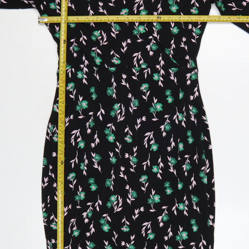 Marks and Spencer Womens Black Floral Bodycon Dress Size 10
