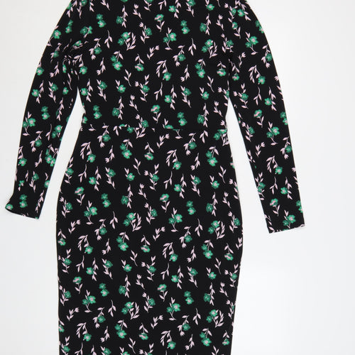 Marks and Spencer Womens Black Floral Bodycon Dress Size 10