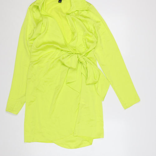 New Look Women’s Yellow Wrap Tie Short Dress Size 14