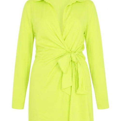 New Look Women’s Yellow Wrap Tie Short Dress Size 14