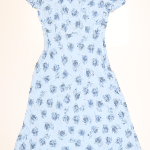 Marks and Spencer Women's Blue Floral A-Line Midi Dress Size 14 Short Sleeve