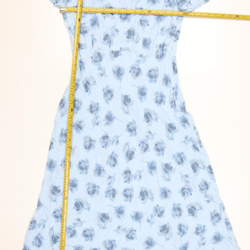 Marks and Spencer Women's Blue Floral A-Line Midi Dress Size 14 Short Sleeve