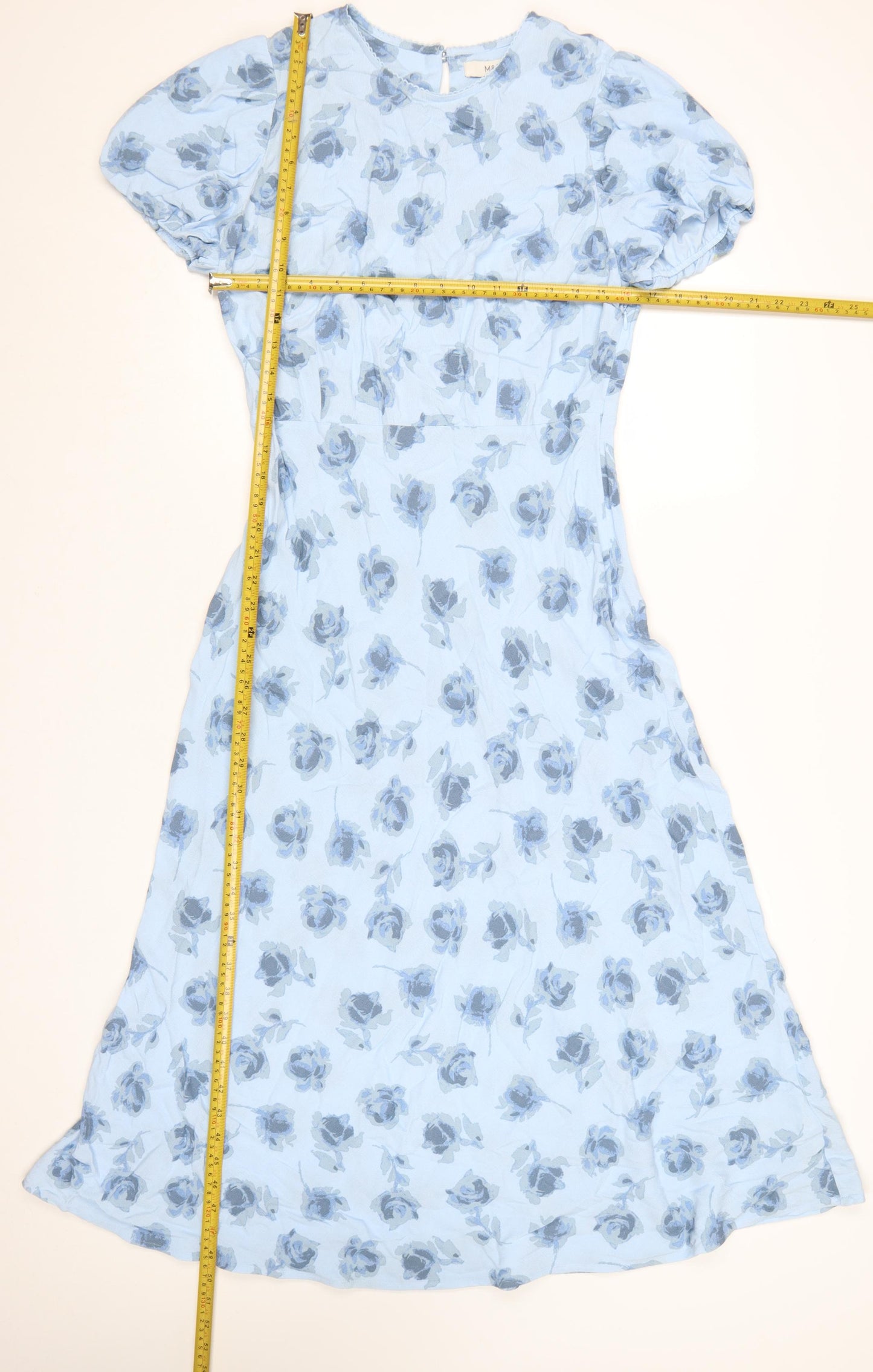 Marks and Spencer Women's Blue Floral A-Line Midi Dress Size 14 Short Sleeve