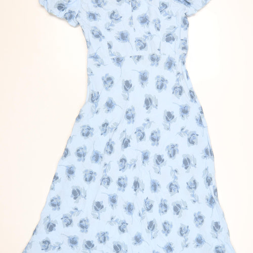 Marks and Spencer Women's Blue Floral A-Line Midi Dress Size 14 Short Sleeve