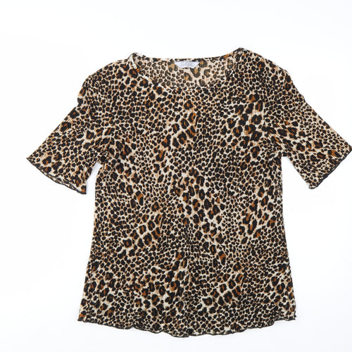 Classic Women's Leopard Print Short Sleeve Blouse Size 12 Polyester