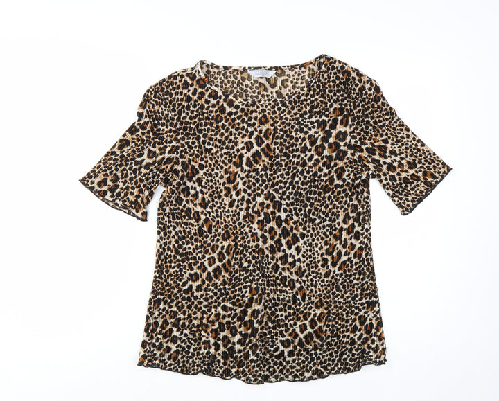 Classic Women's Leopard Print Short Sleeve Blouse Size 12 Polyester