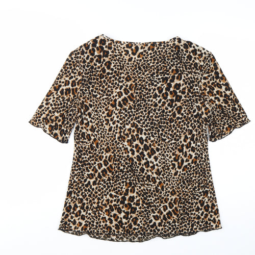 Classic Women's Leopard Print Short Sleeve Blouse Size 12 Polyester
