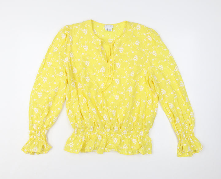 Ghost Women’s Yellow Floral Embroidered Cotton Tunic Blouse XL