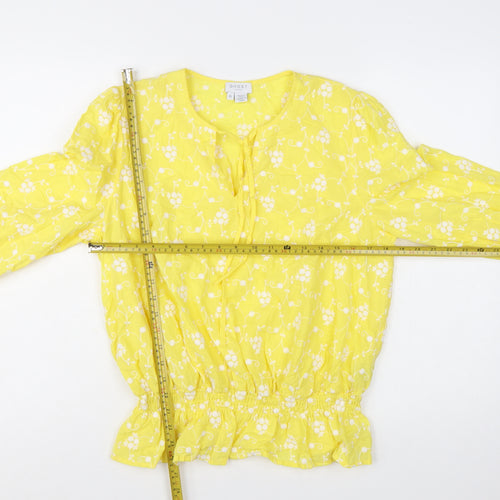 Ghost Women’s Yellow Floral Embroidered Cotton Tunic Blouse XL