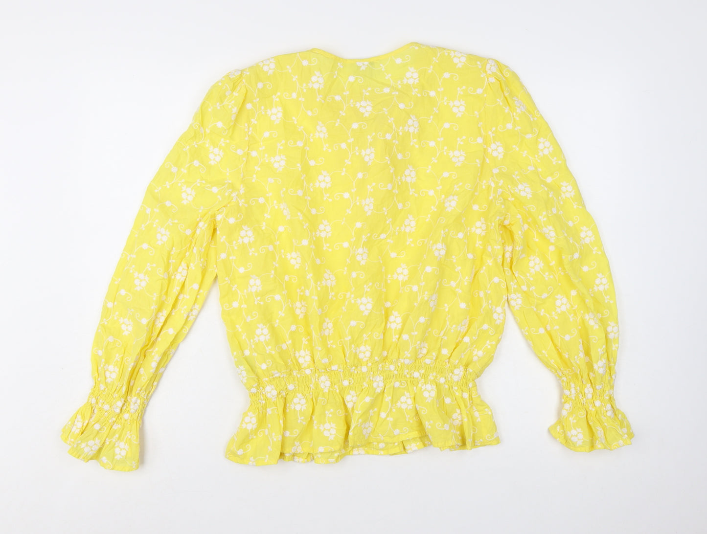 Ghost Women’s Yellow Floral Embroidered Cotton Tunic Blouse XL
