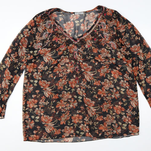Marks and Spencer Women's Multicoloured Floral Beaded Tunic Blouse Size 22