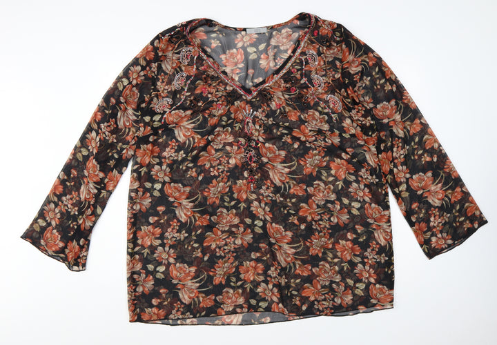 Marks and Spencer Women's Multicoloured Floral Beaded Tunic Blouse Size 22