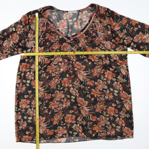 Marks and Spencer Women's Multicoloured Floral Beaded Tunic Blouse Size 22