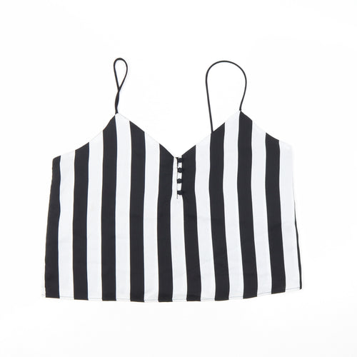 Bershka Women's Black Striped V-Neck Camisole Top Size L
