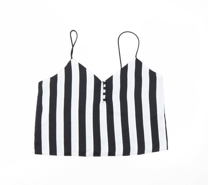 Bershka Women's Black Striped V-Neck Camisole Top Size L