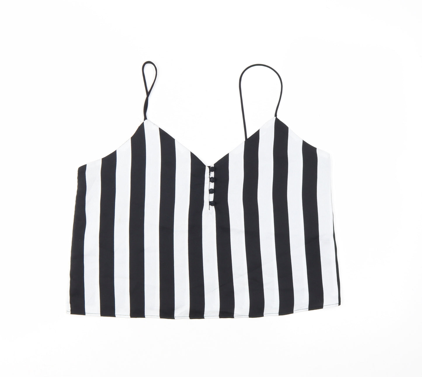 Bershka Women's Black Striped V-Neck Camisole Top Size L