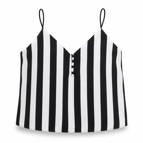 Bershka Women's Black Striped V-Neck Camisole Top Size L