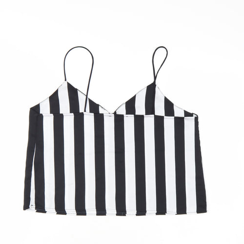Bershka Women's Black Striped V-Neck Camisole Top Size L
