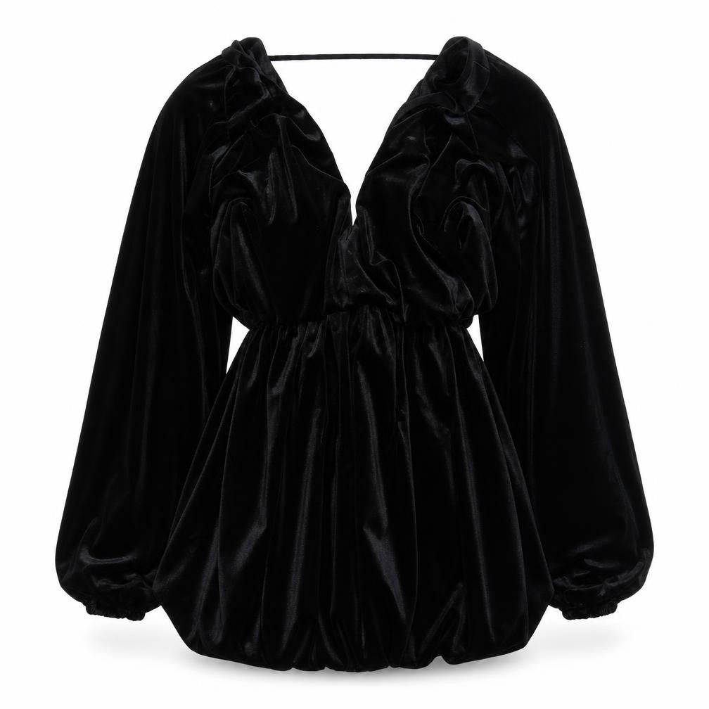 ASOS DESIGN Women’s Black Velvet Mini Dress Size 8 Long Sleeve Partywear