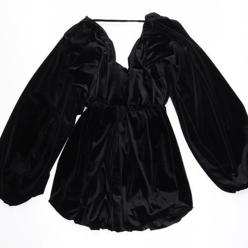ASOS DESIGN Women’s Black Velvet Mini Dress Size 8 Long Sleeve Partywear