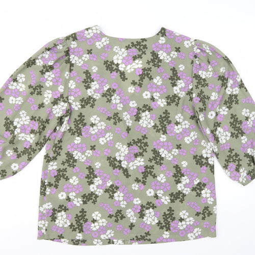 Marks and Spencer Women's Green Floral V-Neck 3/4 Sleeve Tunic Blouse Size 12