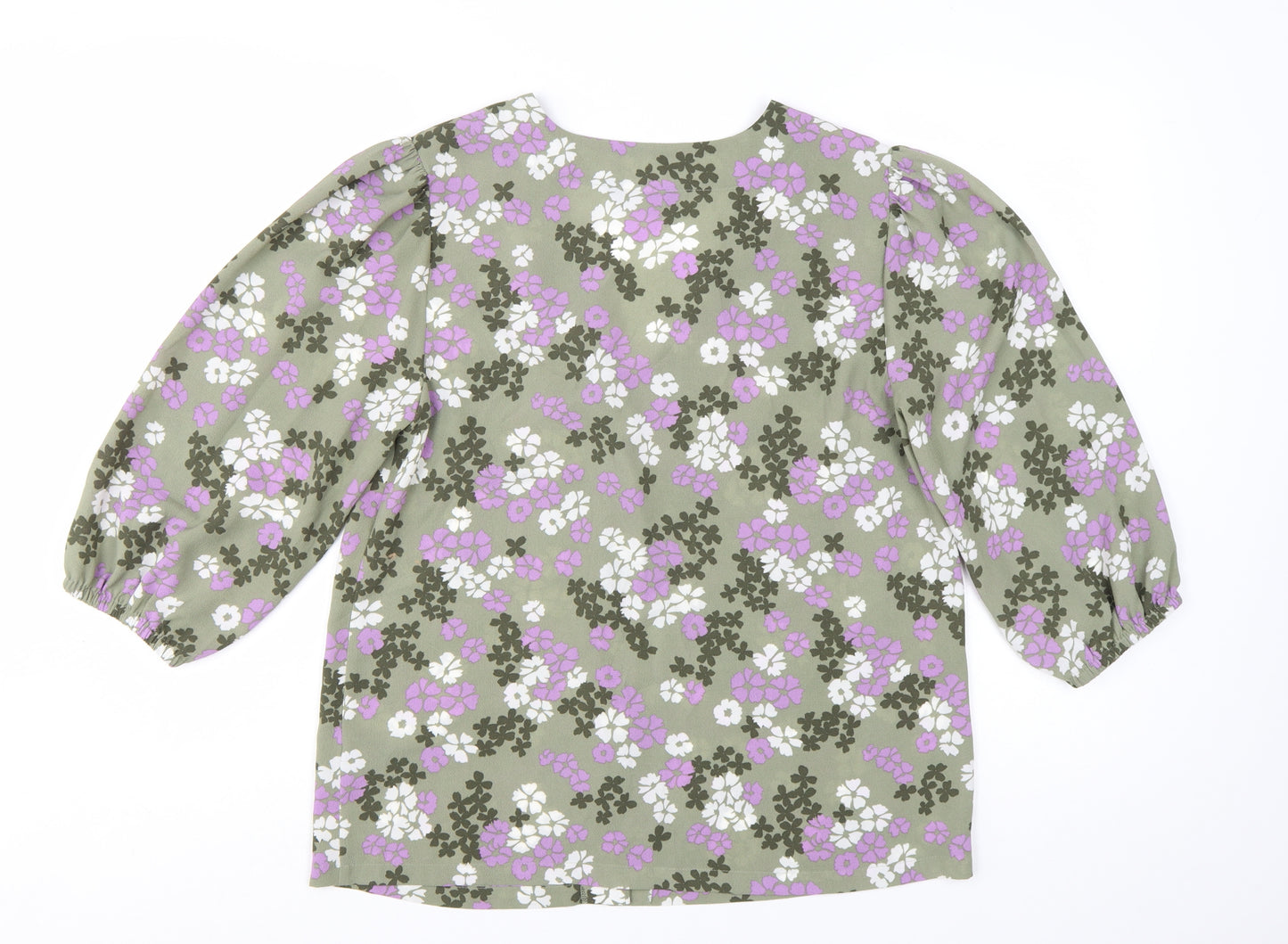 Marks and Spencer Women's Green Floral V-Neck 3/4 Sleeve Tunic Blouse Size 12