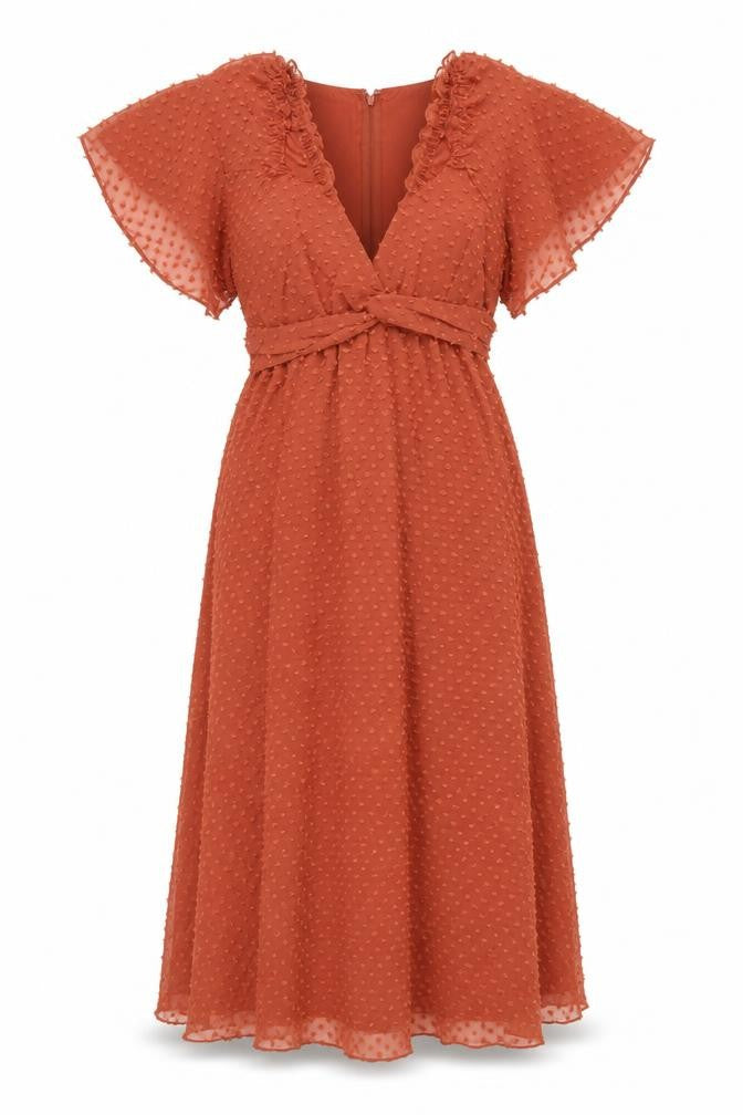 ASOS DESIGN Women’s Brown Midi Wrap Dress Size 10 Flutter Sleeves