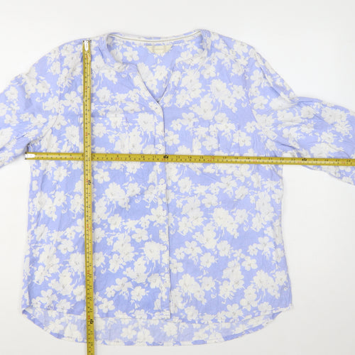 BHS Women Blue Floral Cotton Tunic Blouse Size 16 3/4 Sleeve