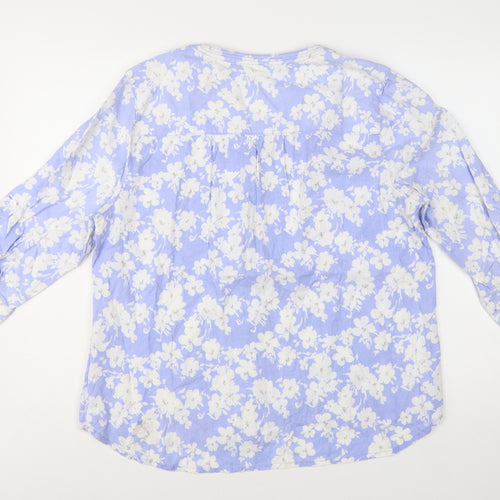 BHS Women Blue Floral Cotton Tunic Blouse Size 16 3/4 Sleeve