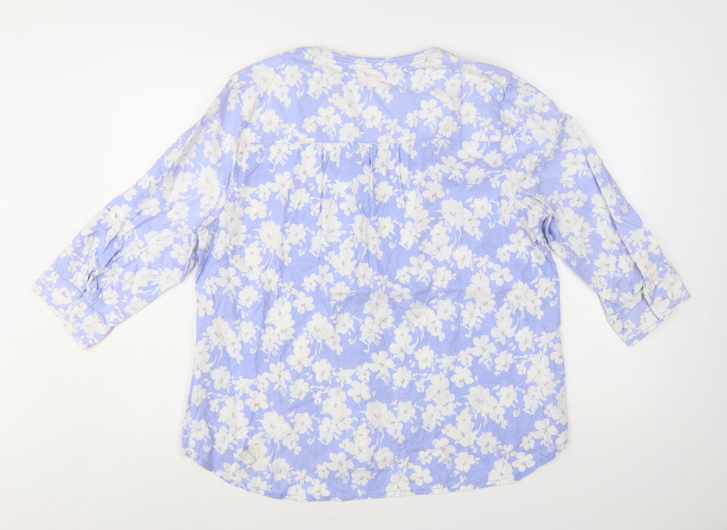 BHS Women Blue Floral Cotton Tunic Blouse Size 16 3/4 Sleeve