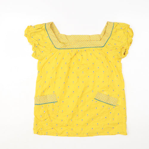 Denim Co Womens Yellow Floral Tunic Blouse Size 8 Short Sleeve