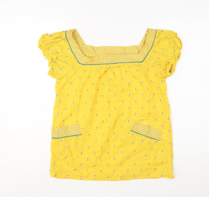 Denim Co Womens Yellow Floral Tunic Blouse Size 8 Short Sleeve