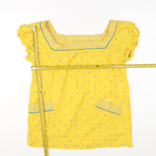 Denim Co Womens Yellow Floral Tunic Blouse Size 8 Short Sleeve