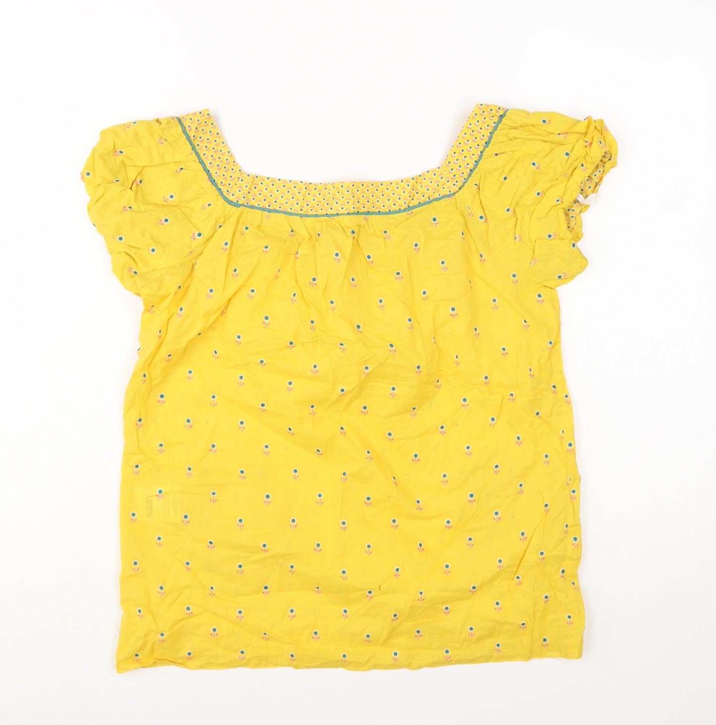 Denim Co Womens Yellow Floral Tunic Blouse Size 8 Short Sleeve