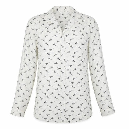 Mango Women White Eiffel Print Button-Up Long Sleeve Shirt Size 8
