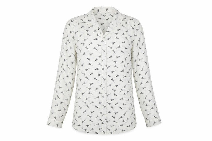 Mango Women White Eiffel Print Button-Up Long Sleeve Shirt Size 8