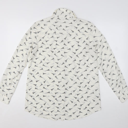 Mango Women White Eiffel Print Button-Up Long Sleeve Shirt Size 8