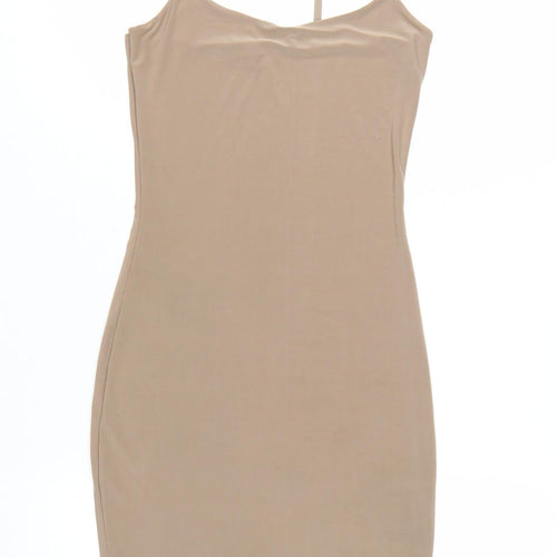 Missguided Women’s Beige Slip Dress Size 8 Sleeveless Scoop Neck