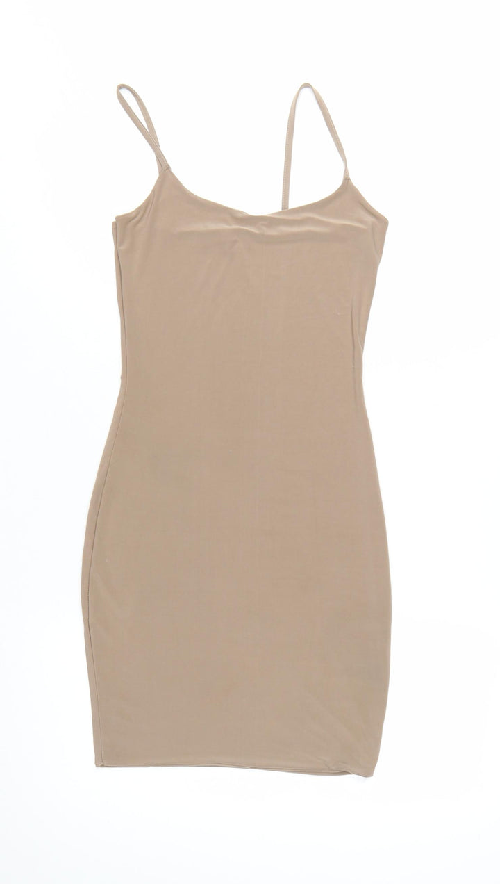Missguided Women’s Beige Slip Dress Size 8 Sleeveless Scoop Neck