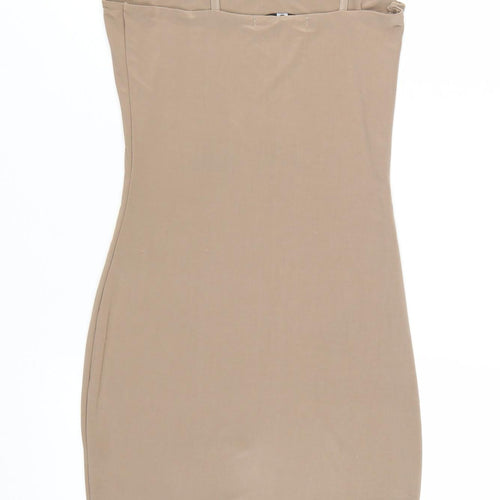Missguided Women’s Beige Slip Dress Size 8 Sleeveless Scoop Neck