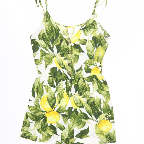 H&M Women’s Lemon Print Playsuit Green Yellow Size M Cotton Summer