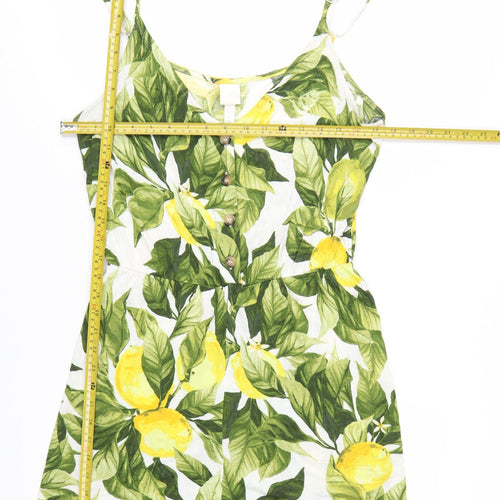 H&M Women’s Lemon Print Playsuit Green Yellow Size M Cotton Summer