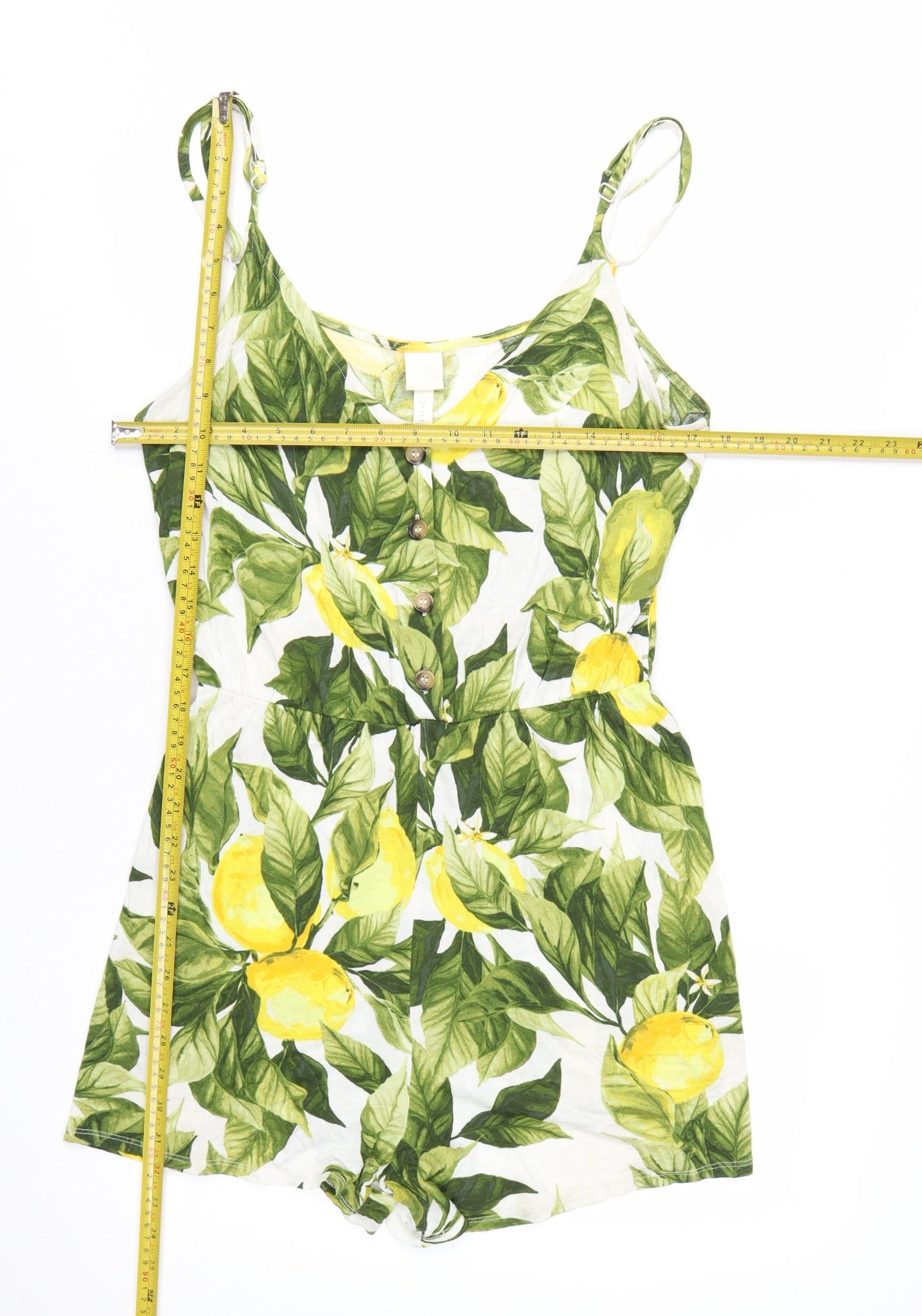 H&M Women’s Lemon Print Playsuit Green Yellow Size M Cotton Summer