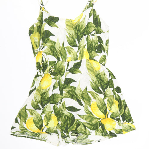 H&M Women’s Lemon Print Playsuit Green Yellow Size M Cotton Summer