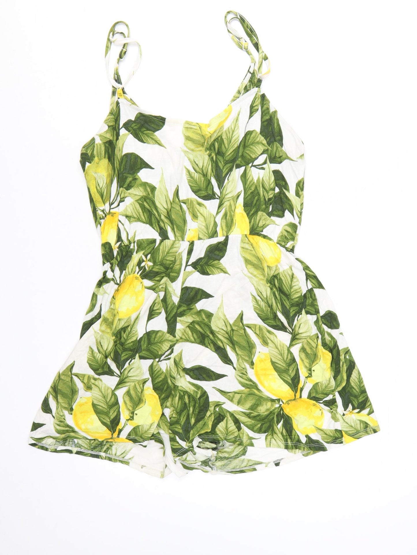 H&M Women’s Lemon Print Playsuit Green Yellow Size M Cotton Summer