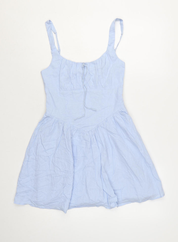 Bershka Women Blue Short Slip Dress Summer Size S
