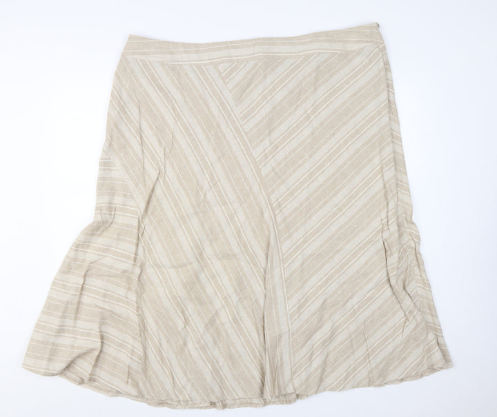 Bonmarché Women’s Beige Linen Blend A-Line Knee Length Skirt Size 24