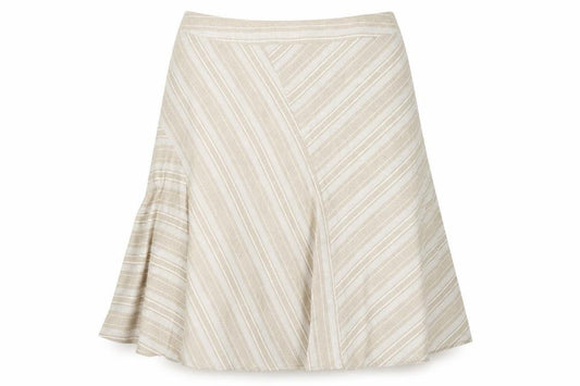 Front view of Bonmarché Women’s Beige Linen Blend A-Line Knee Length Skirt, size UK 24